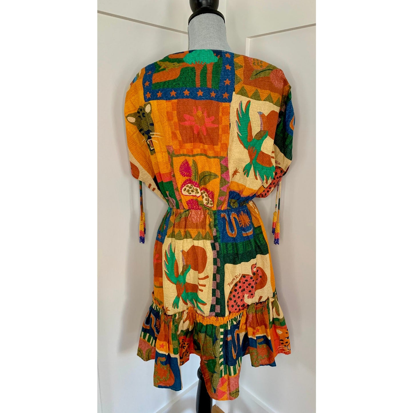 Farm Rio Anthropologie Jungle Printed Cover-Up Mini Dress Small V-Neck Cotton