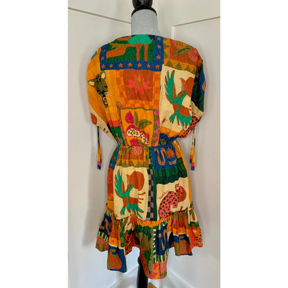Farm Rio Anthropologie Jungle Printed Cover-Up Mini Dress Small V-Neck Cotton