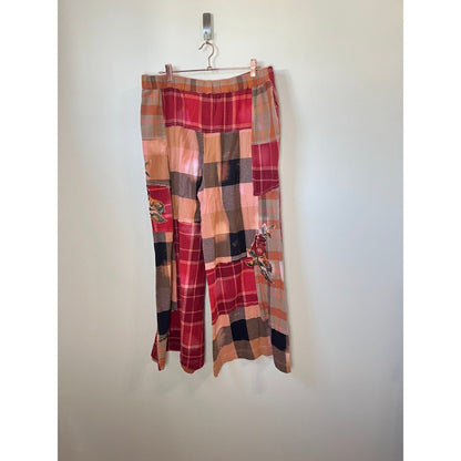 Jaded Gypsy Patchwork Plaid Wide Leg Pants Boho Festival Casual LXL