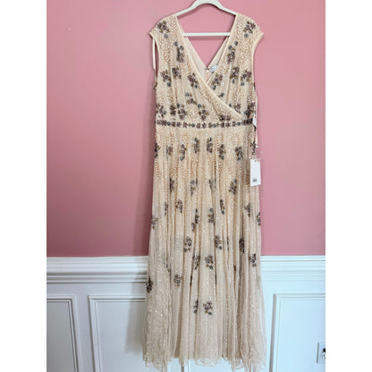NEW NWT Mac Duggal Cap Sleeve Embellished Dress in Blush STYLE 93575 Size 20