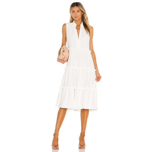 Amanda Uprichard Wilma Midi Tiered Dress in White Medium Pullover Sleeveless