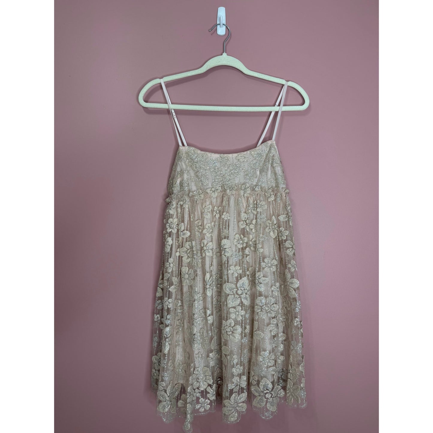Free People All That Glitters Mini Dress Cream Size XS Babydoll Sleeveless Lined