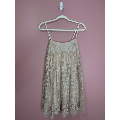 Free People All That Glitters Mini Dress Cream Size XS Babydoll Sleeveless Lined