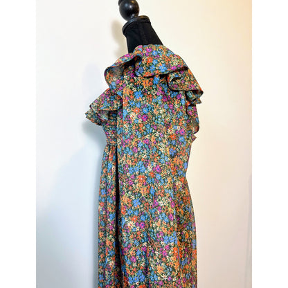 For Love & Lemons Brittany Midi Dress in Blue Size XS Ditsy Floral Long Sleeve
