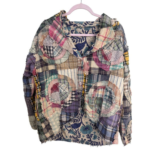Jaded Gypsy Reversible Patchwork Plaid Floral Boho Jacket Multi Color Women L/XL