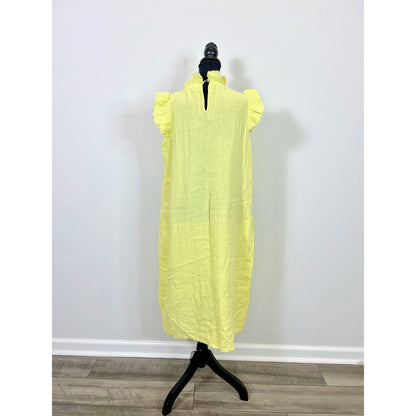 Stark X Midi Dress in Yellow Medium Ruffle Frayed Hem Linen Summer Party