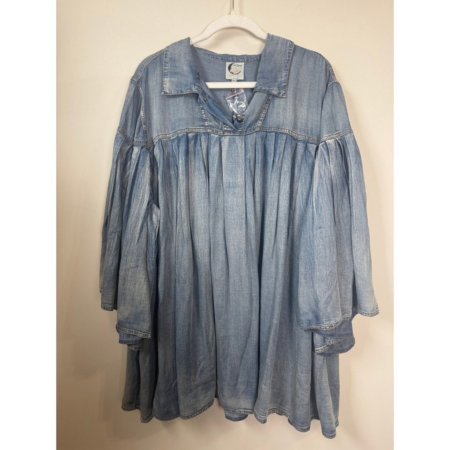 Jaded Gypsy Denim Babydoll Tunic Dress Blue Light Wash Oversized Boho O/S