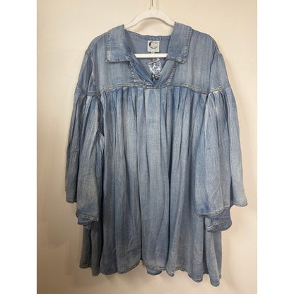 Jaded Gypsy Denim Babydoll Tunic Dress Blue Light Wash Oversized Boho O/S