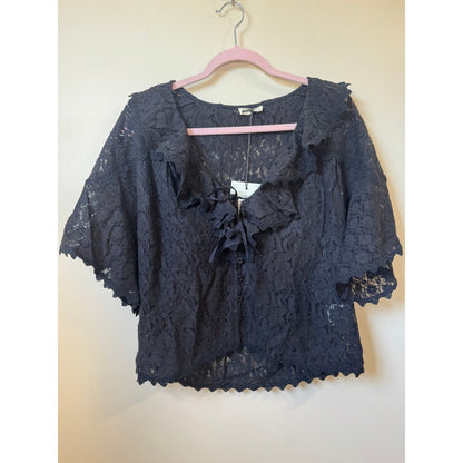 Spell & The Gypsy Collective Black Lace Ruffle Tie Front Blouse Top NWT