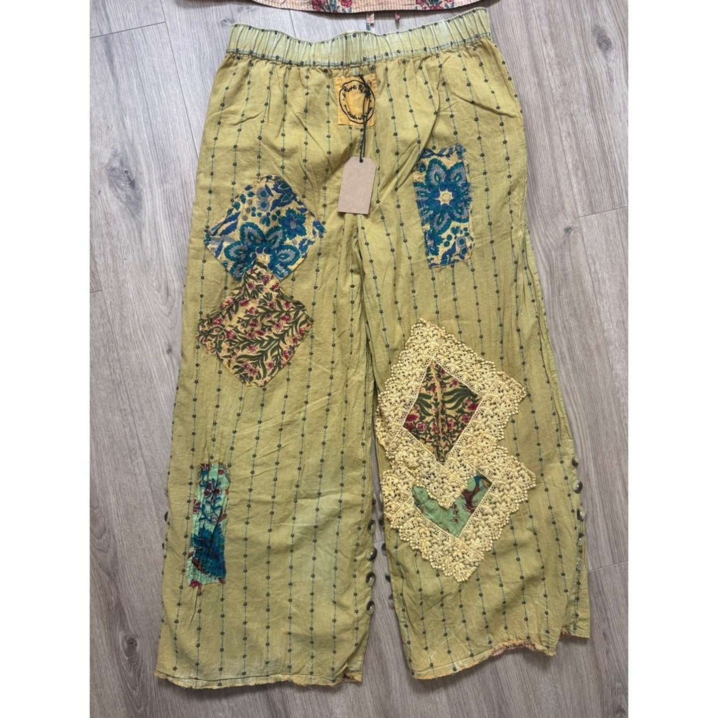 A Rare Bird Floral Patchwork Jacket and Wide Leg Pants Set Bohemian Peach