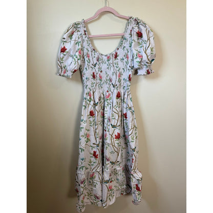 Hill House Home x Diane Hill Anjuli Nap Dress Floral Bird Smocked Midi Medium
