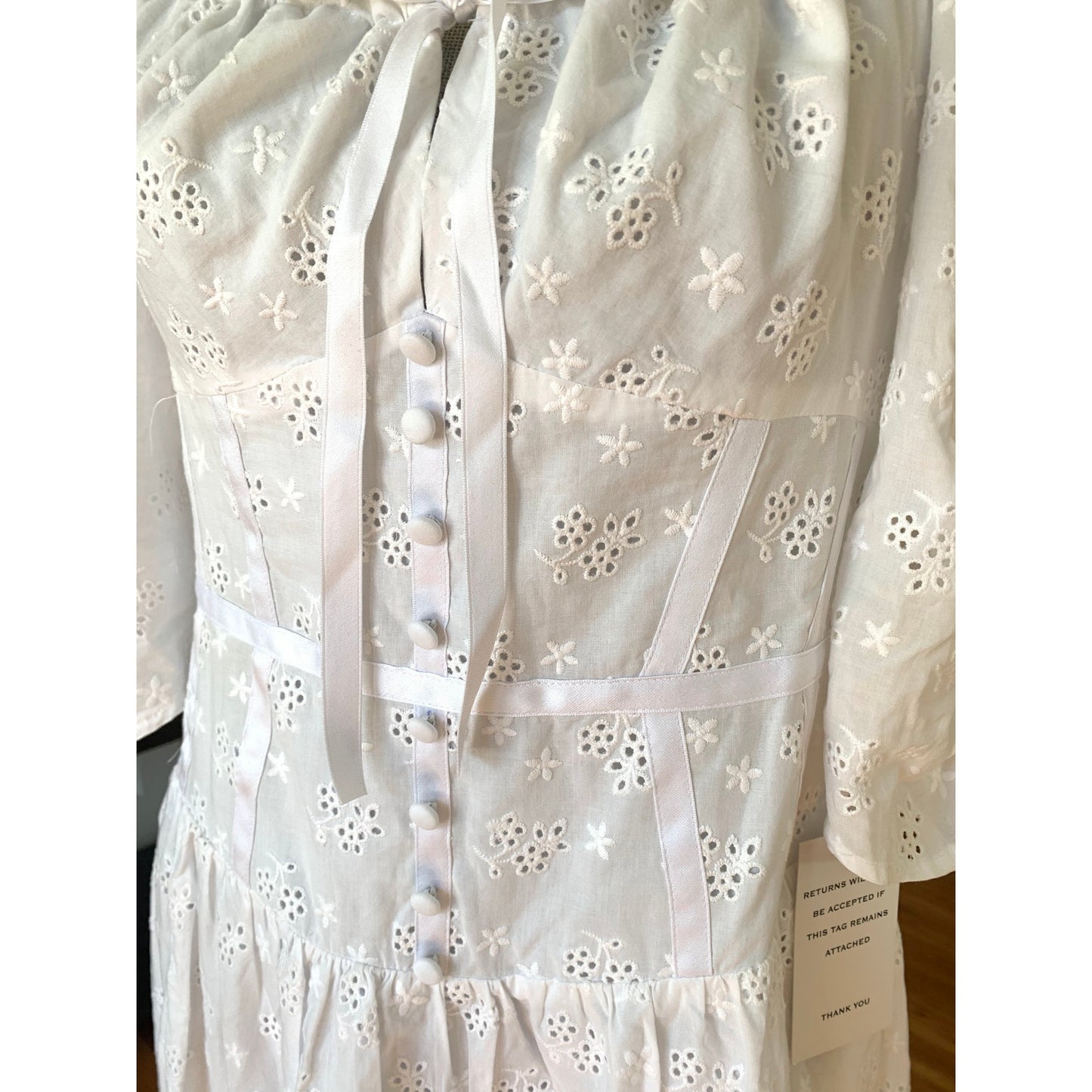 For Love And Lemons Jean Eyelet Corset Midi Dress in White Size XL 3/4 Sleeve