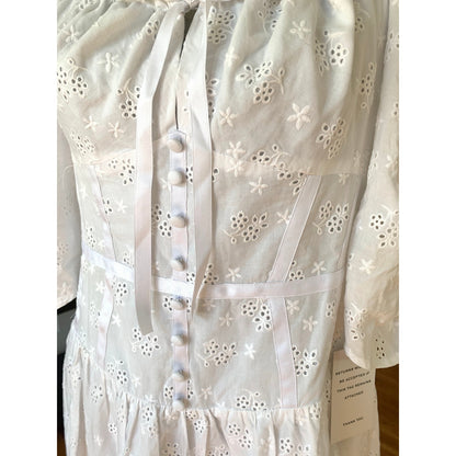 For Love And Lemons Jean Eyelet Corset Midi Dress in White Size XL 3/4 Sleeve