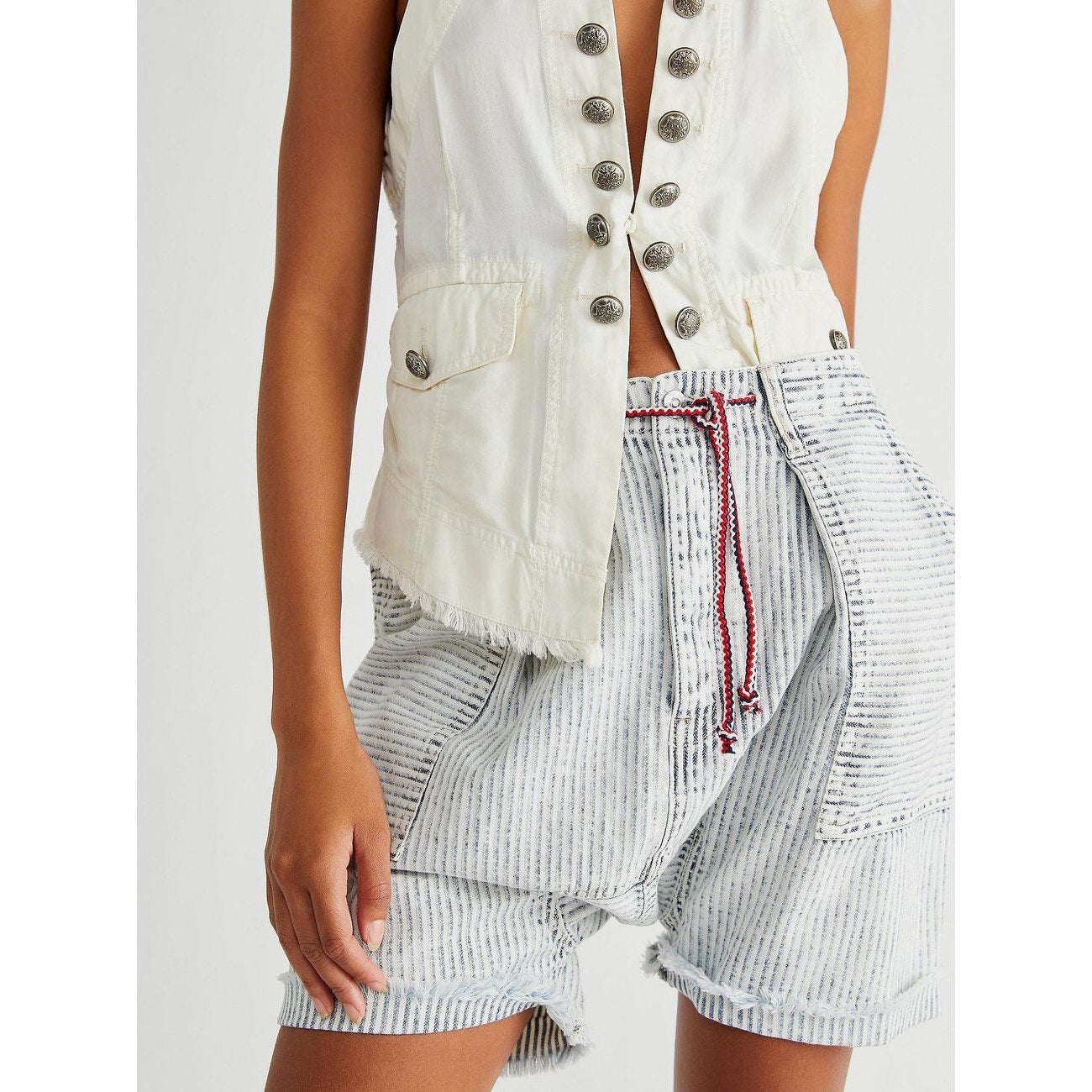 We The Free Free People Easy Rider Harem Stripe Denim Shorts Size Small