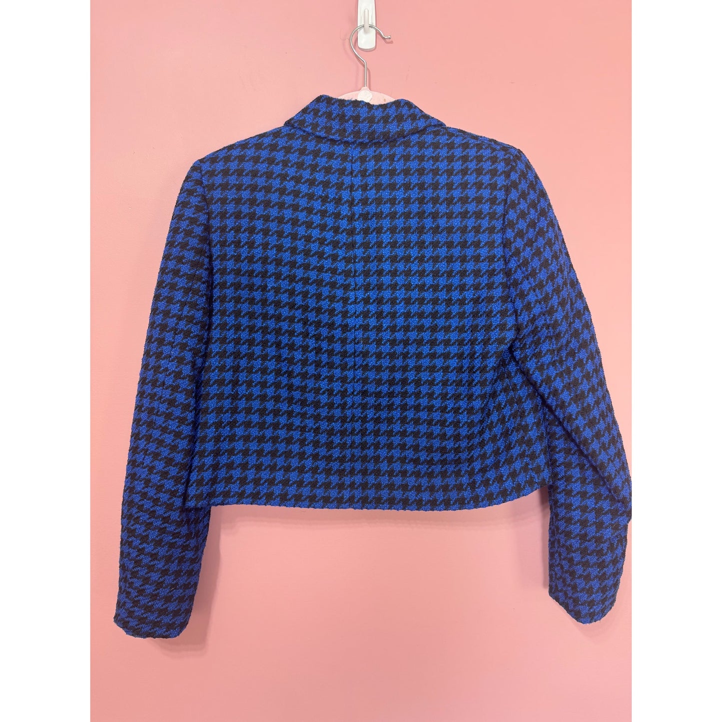 NEW Zara Blogger Fave Royal Blue Tweed Houndstooth Crop Blazer Gold Buttons SIze Small