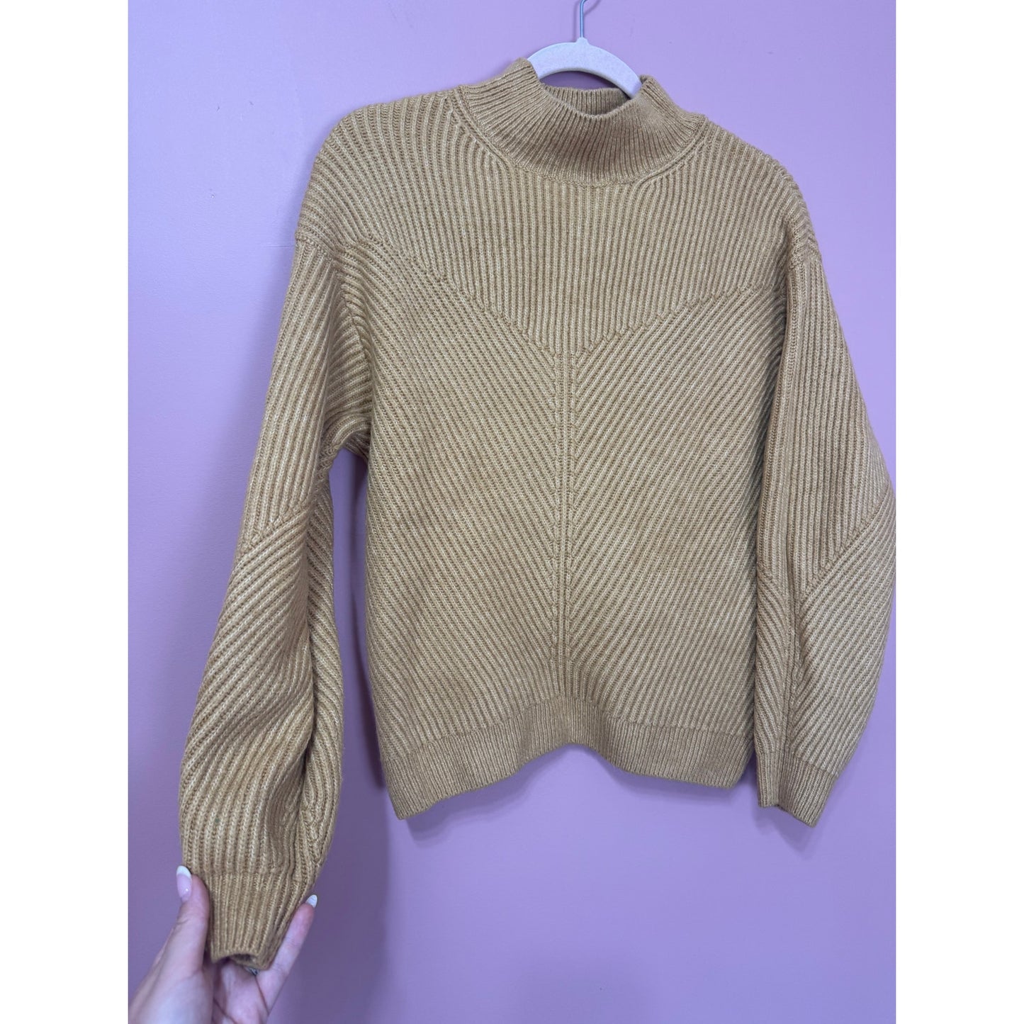 & Other Stories Brown Ribbed Mech Neck Wool-Blend Sweater Size Medium