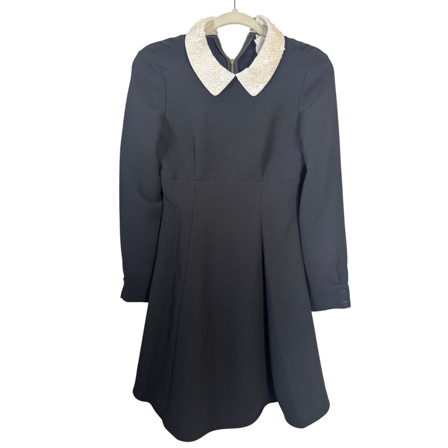Kate Spade New York Black Sequin Collar Long Sleeve Mini Dress Size 00