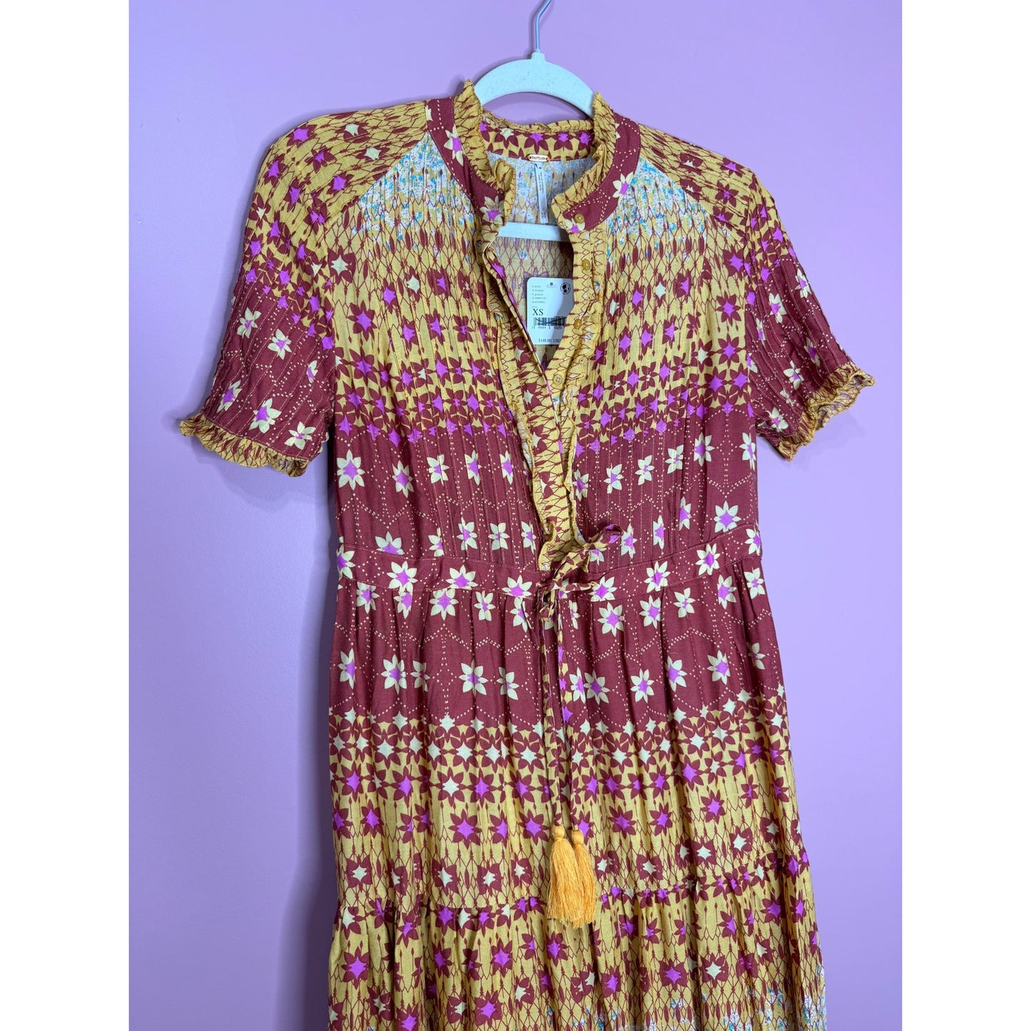 Free People Rare Feeling Maxi Dress in Multi Size XS Short Sleeve V-Neck Lined