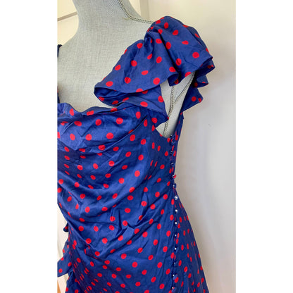 For Love & Lemons Dolores Mini Dress in Blue Size XL Polka Dots Off Shoulder