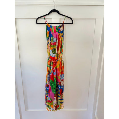 FARM Rio Maxi Dress Tropical Print Spaghetti Strap Belted Flowy Women Size M