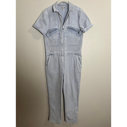 Faherty Brand Organic Cotton Denim Short Sleeve Utility Jumpsuit Light Wash XS