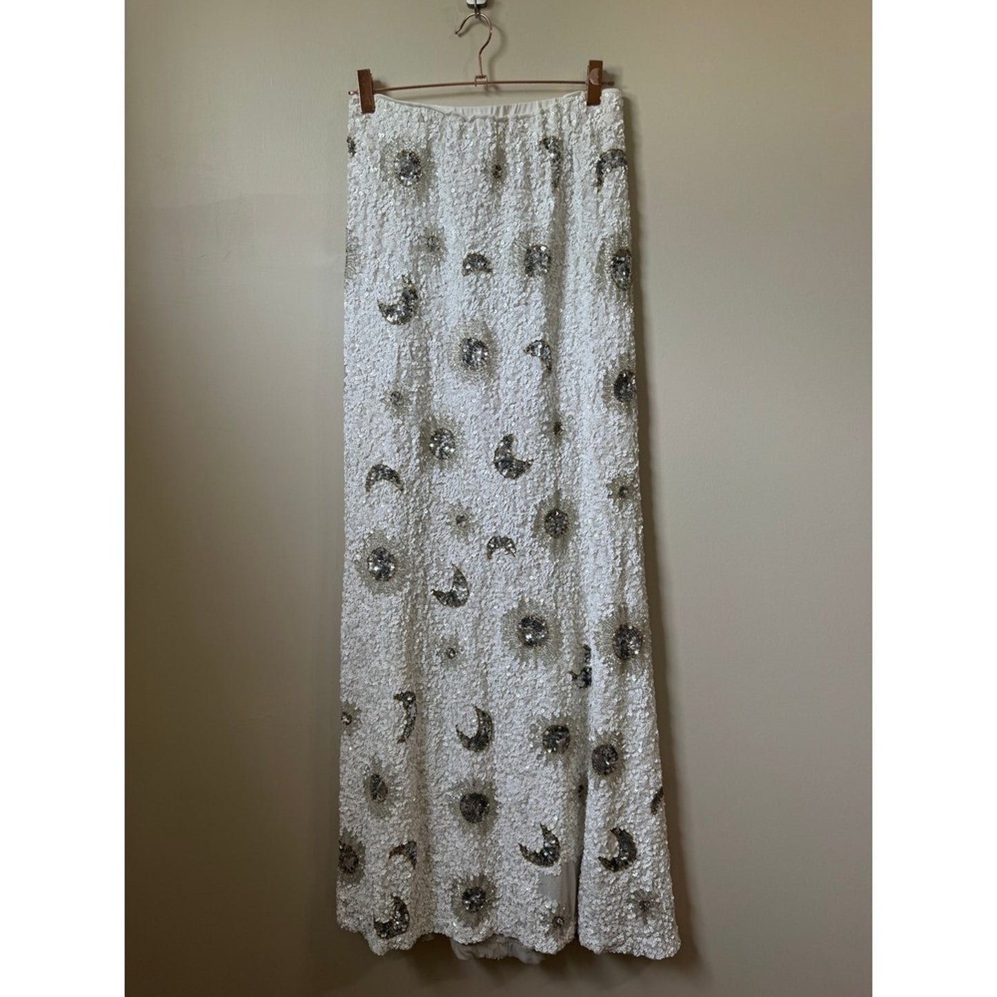 Show Me Your Mumu White Sequin Celestial Sun Moon Maxi Skirt Beaded