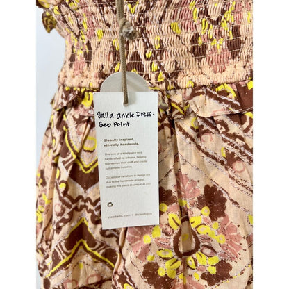 Cleobella Stella Ankle Dress in Multi Geo Print Medium Floral Layered Cotton‎