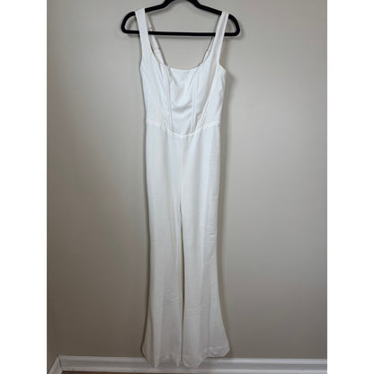 White Corset Wide Leg Jumpsuit Square Neck Sleeveless Bridal Event One Piece