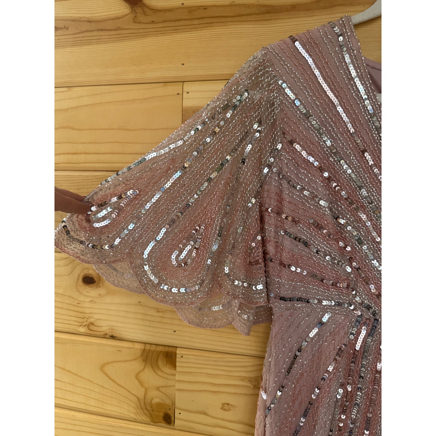 Mac Duggal Pink Sequined V Neck Cape Sleeve Gown Size 4 Style 93583