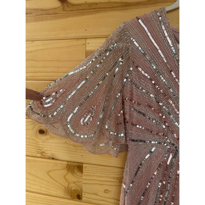 Mac Duggal Pink Sequined V Neck Cape Sleeve Gown Size 4 Style 93583