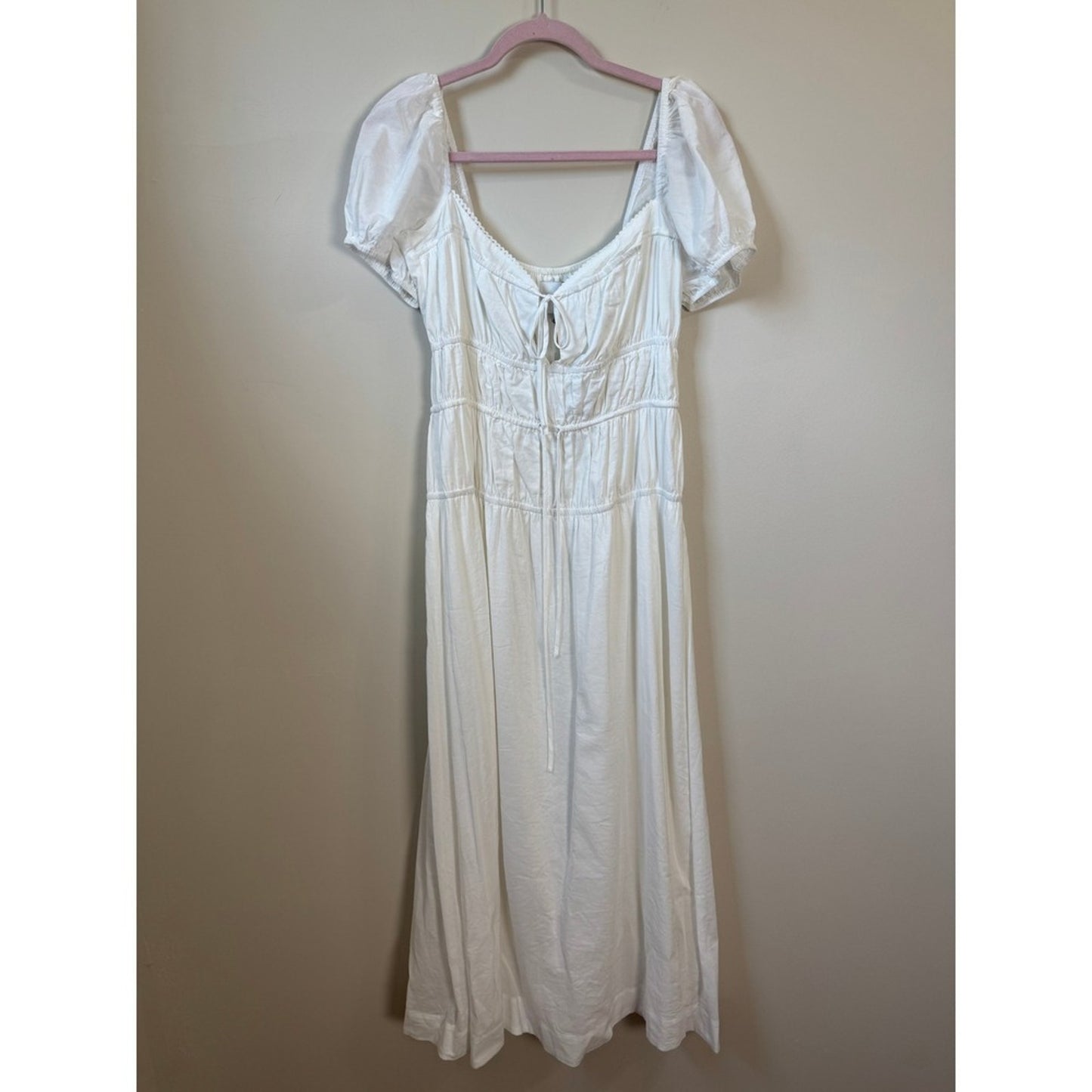 Reformation Rhett Linen Dress White Puff Sleeve Smocked Midi Dress Size 8 NWT