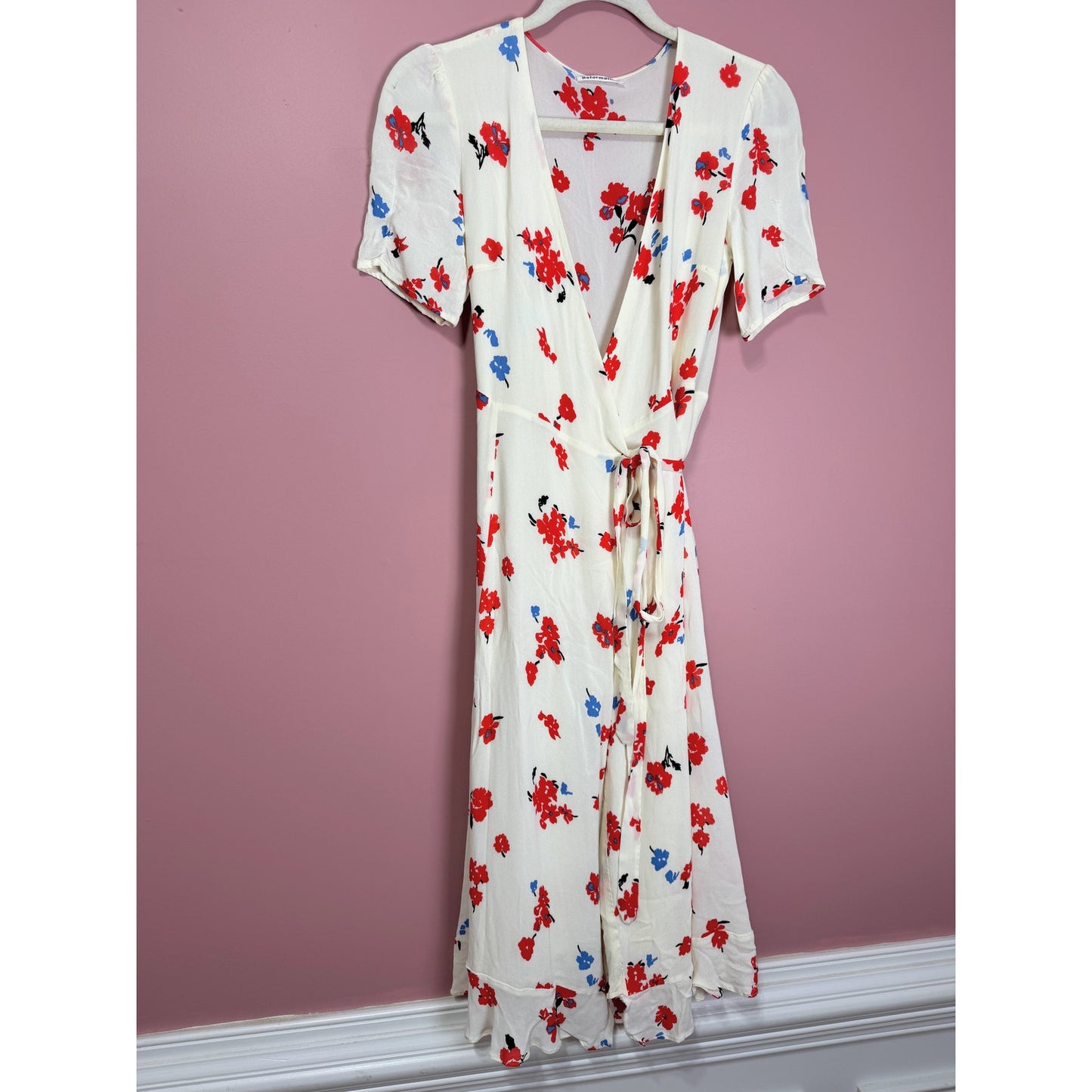 Reformation Napa White Floral Wrap Dress Size XS