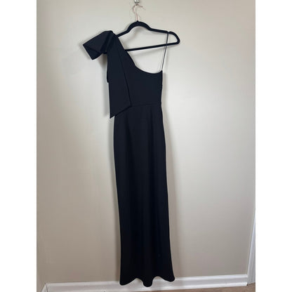 Show Me Your Mumu Women Black One Shoulder Bow Maxi Dress Slit Small