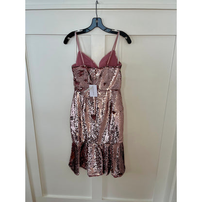 Marchesa Notte Sequin Majestic Magnolias Midi Dress With Flower Detail Blush Size 4