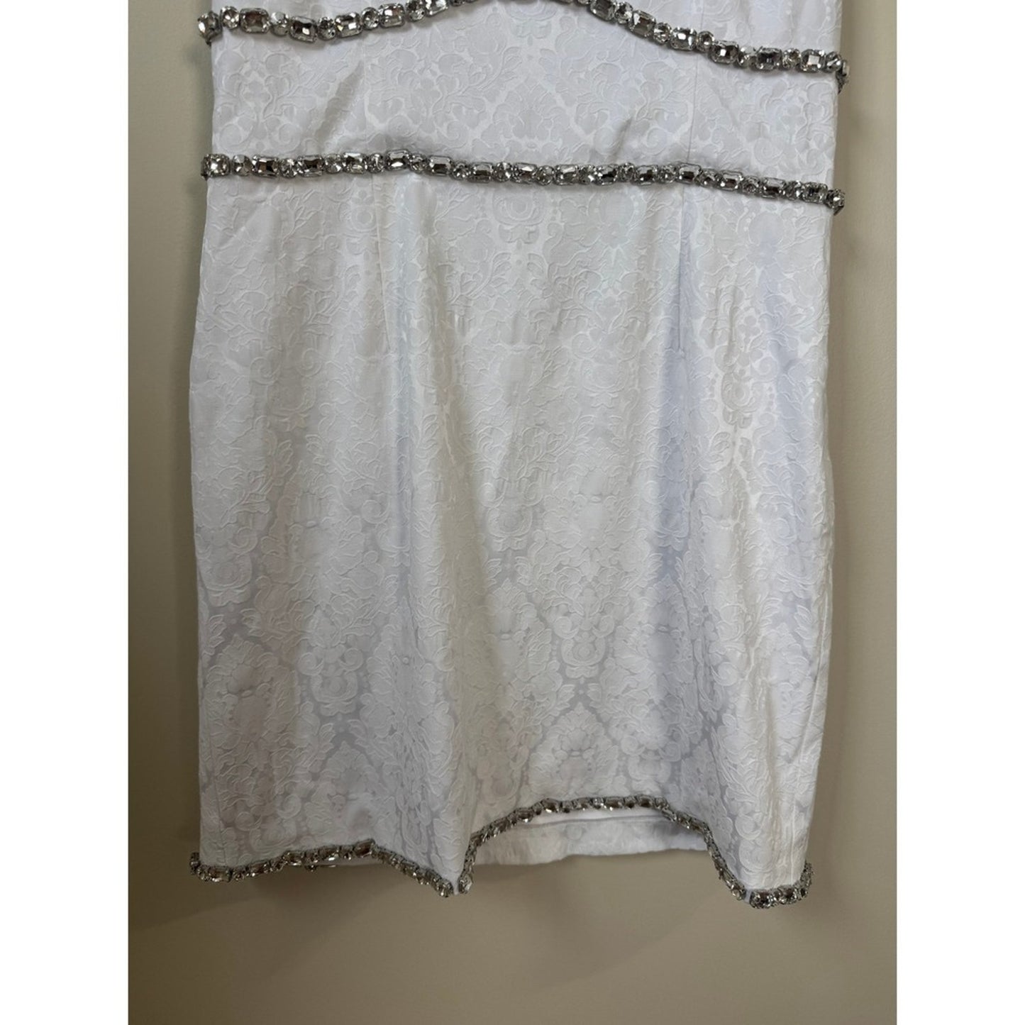 Show Me Your Mumu White Damask Jacquard Crystal Trim Mini Dress Medium Bridal