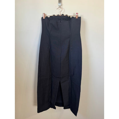 La Linge Sophia Dress Strapless Embroidered Linen Midi Black Ivory Size4
