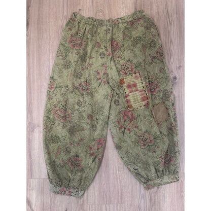 Jaded Gypsy Floral Patchwork Harem Pants Green Pink Boho Lagenlook Balloon
