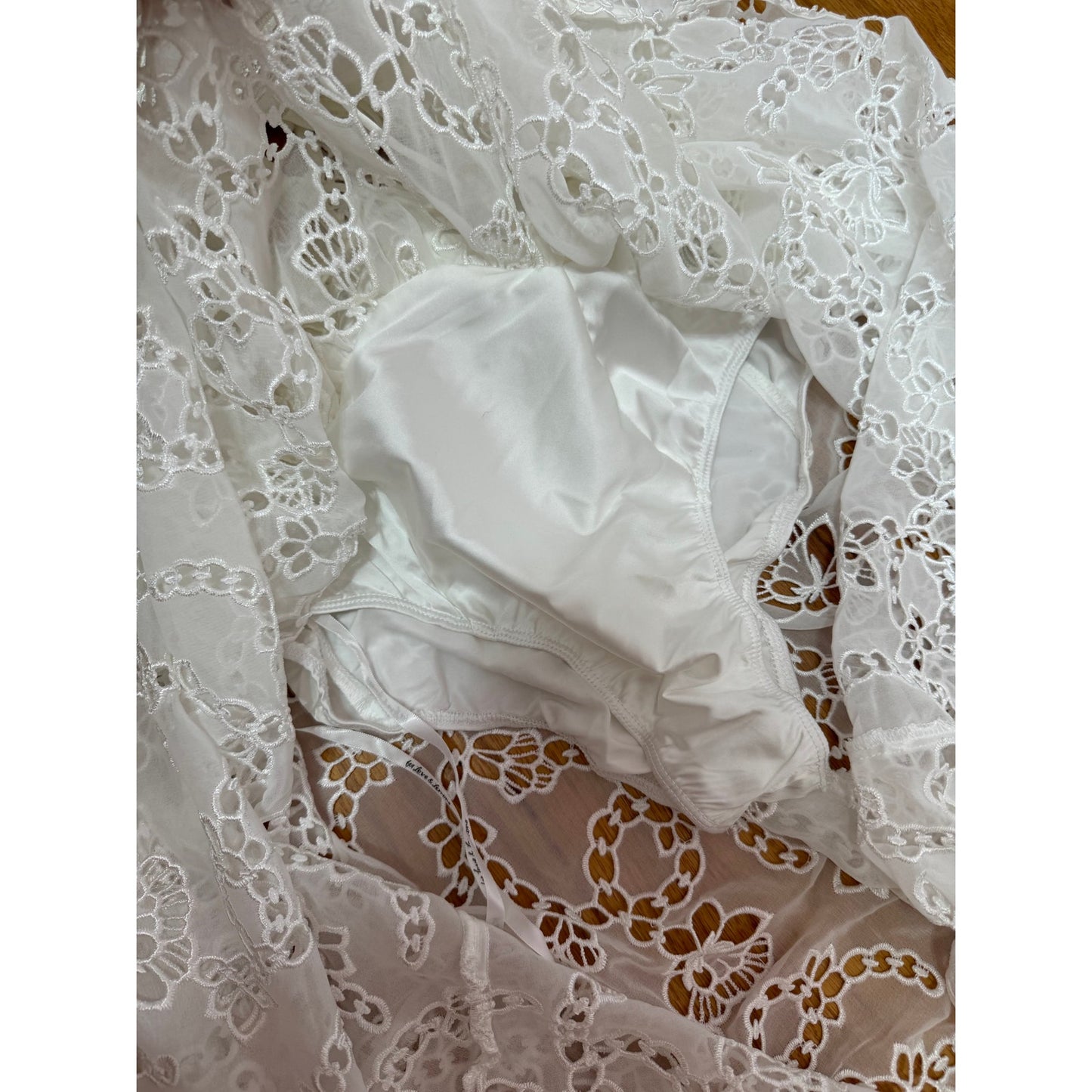 For Love & Lemons Romi Midi Dress in White Small Floral Eyelet Puff Sleeve