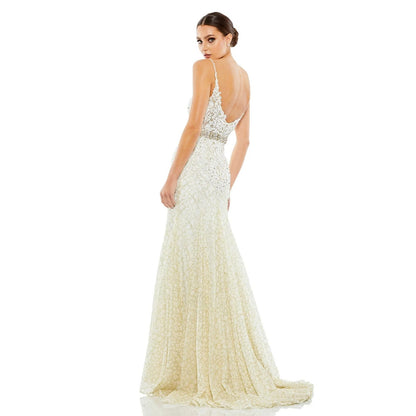 NEW NWT Mac Duggal A79341 Applique Sleeveless Plunge Neck Trumpet  Gown Ivory Size 16
