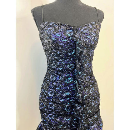 For‎ Love & Lemons Rodin Iridescent Lace Mini Dress Blue Small Sleeveless Lined