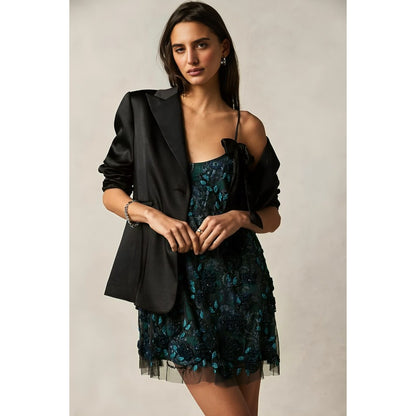 Free People Pure Heart Mini Dress Sleeveless Large Floral Paisley Sequin Lined