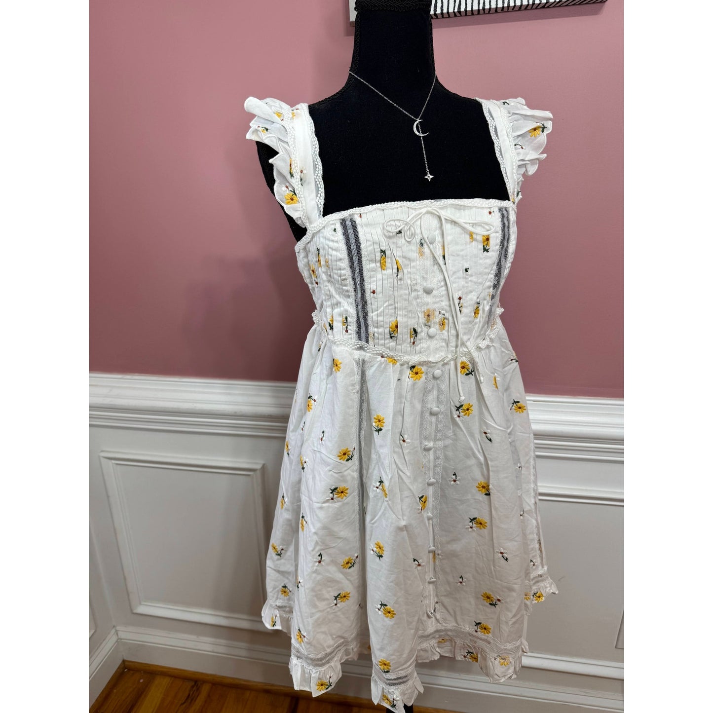 For Love & Lemons Leanne Mini Slip Dress in White Size XL Floral Embroidered