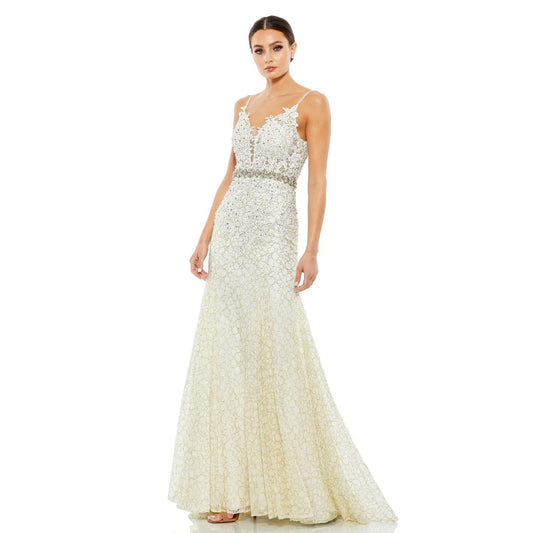 NEW NWT Mac Duggal A79341 Applique Sleeveless Plunge Neck Trumpet  Gown Ivory Size 16