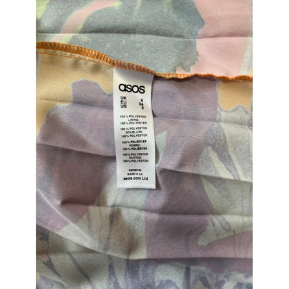 ASOS Floral Pleated Maxi Dress Orange Purple Pink Halter Neck Women's Size 2