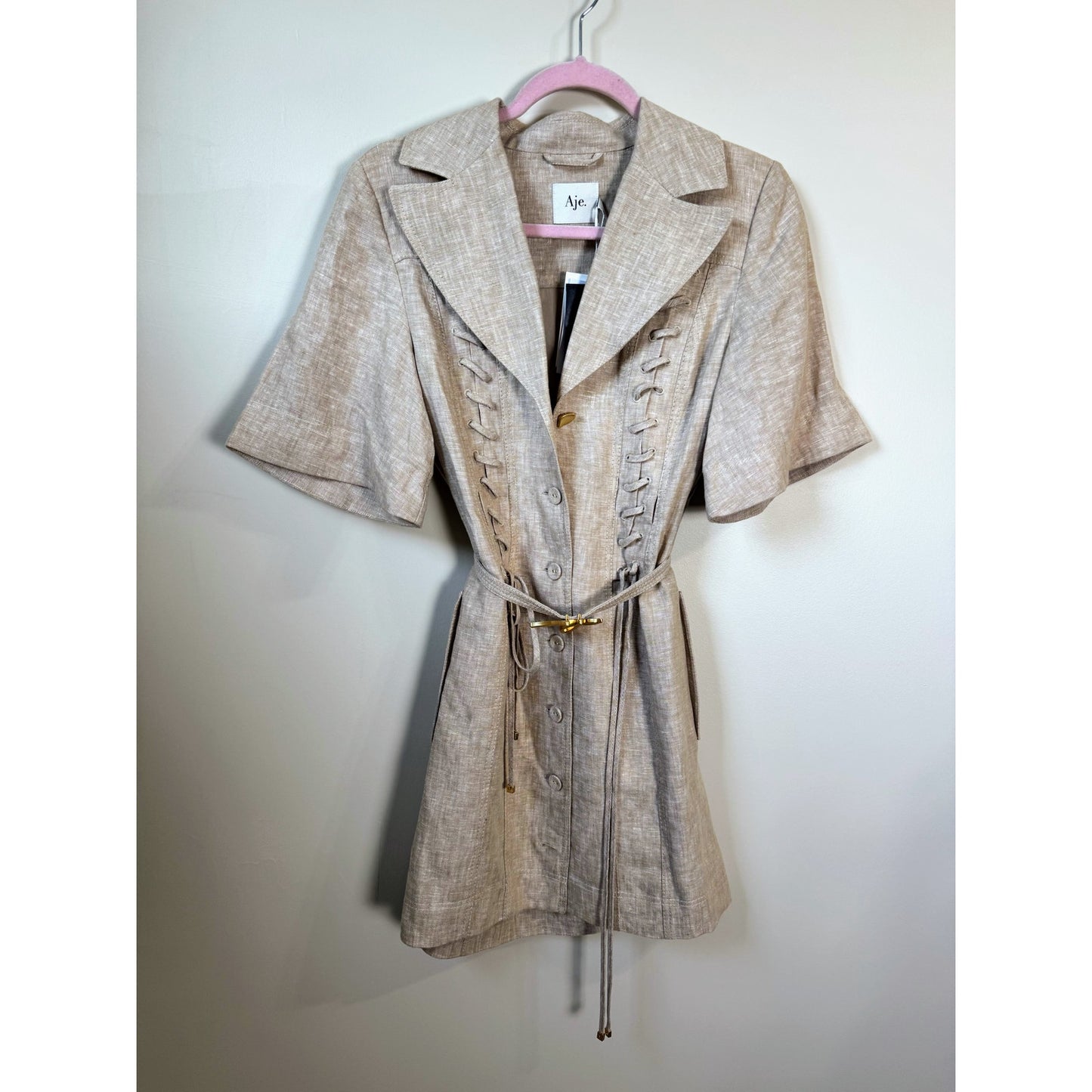 NEW NWT Aje. Morgan Mini Dress in Dune Beige US Size 2