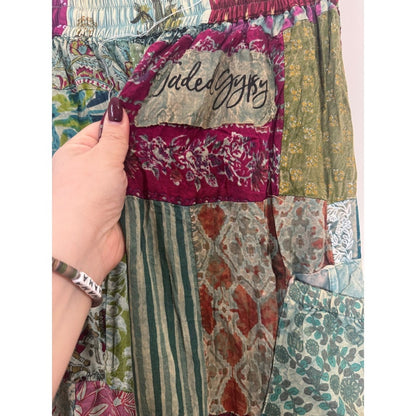 Jaded Gypsy Patchwork Wide Leg Cargo Pants Boho Festival Multi Color One Size