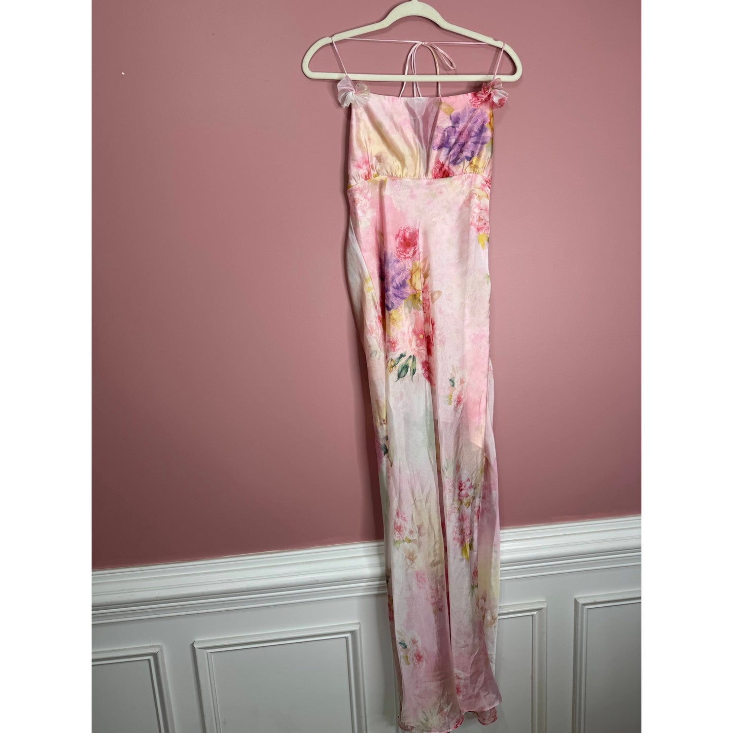 For Love & Lemons Lisa Maxi Dress in Floral Medium Sheer Strappy Lace-Up Back