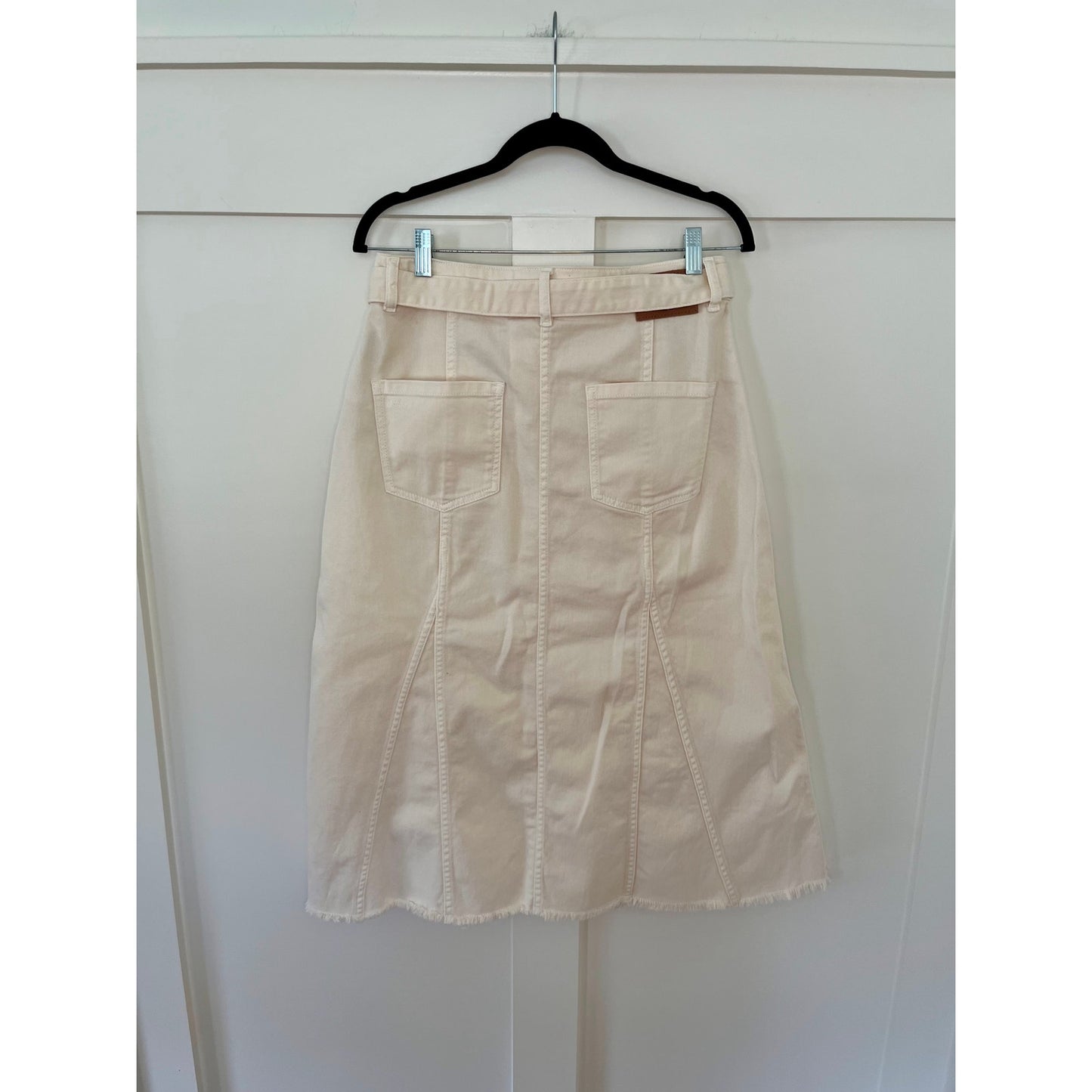 NEW NWT BA&SH Tinna Belted Midi Skirt in White Size 40/Large