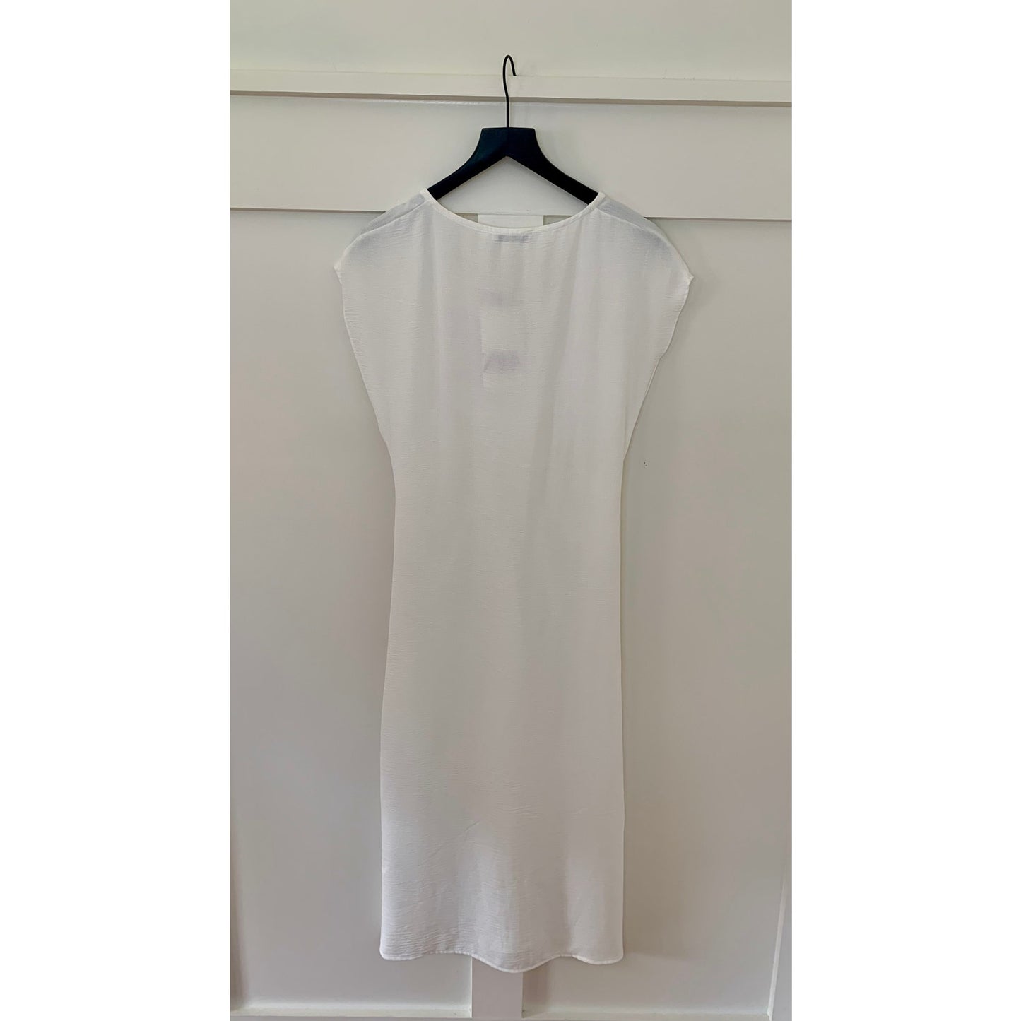 Zara Midi Dress in White Small Pullover Sleeveless V-Neck Ruched Party Boho