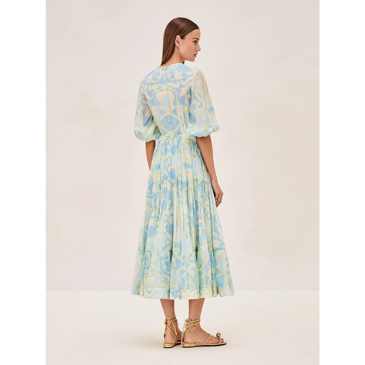 NEW Alexis Vilas Blue and Green Long Sleeve Printed Maxi Dress Size Small